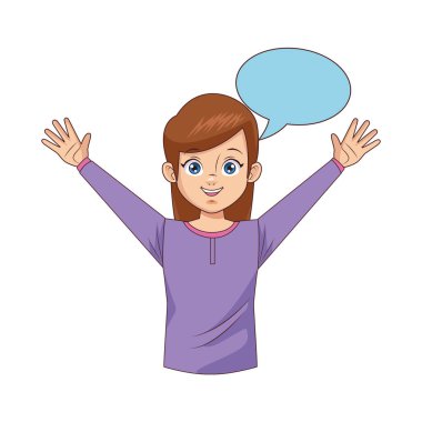 Konuşma baloncuğu karakterli mutlu küçük kız.