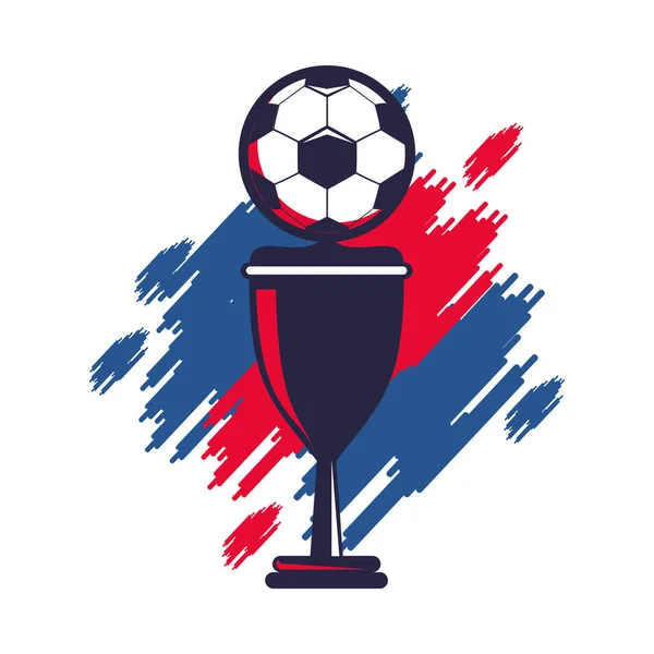 Globo de fútbol con copa de trofeo y colores de pintura campeonato deportivo — Vector de stock