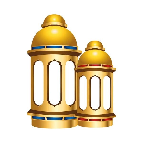 Ramadan kareen golden lanterns decoration — Stock Vector