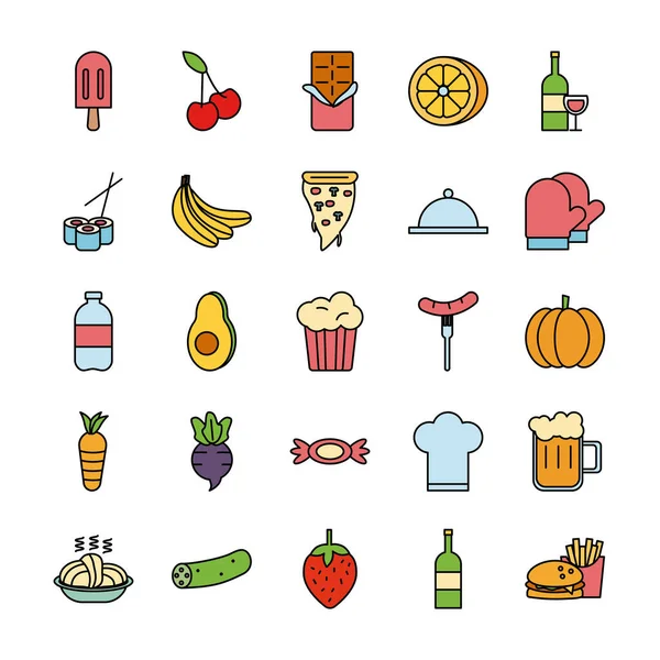 Pacote de ícones de alimentos e bebidas — Vetor de Stock