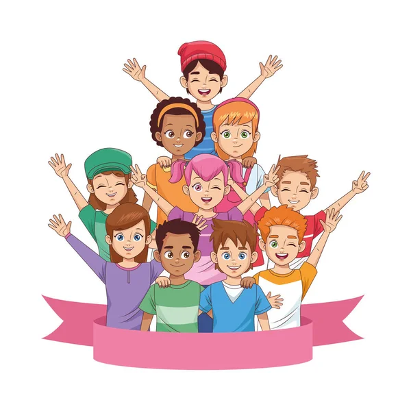 Happy young diversity kids avatars characters — Stock Vector