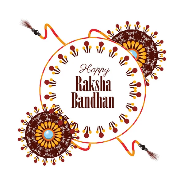 Šťastný raksha bandhan oslava s kruhovým a květinovým feame — Stockový vektor