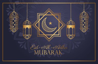 Kurban Bayramı Mübarek. Altın fenerler asılmış.