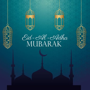 Kurban Bayramı Mübarek. Altın fenerler asılmış.