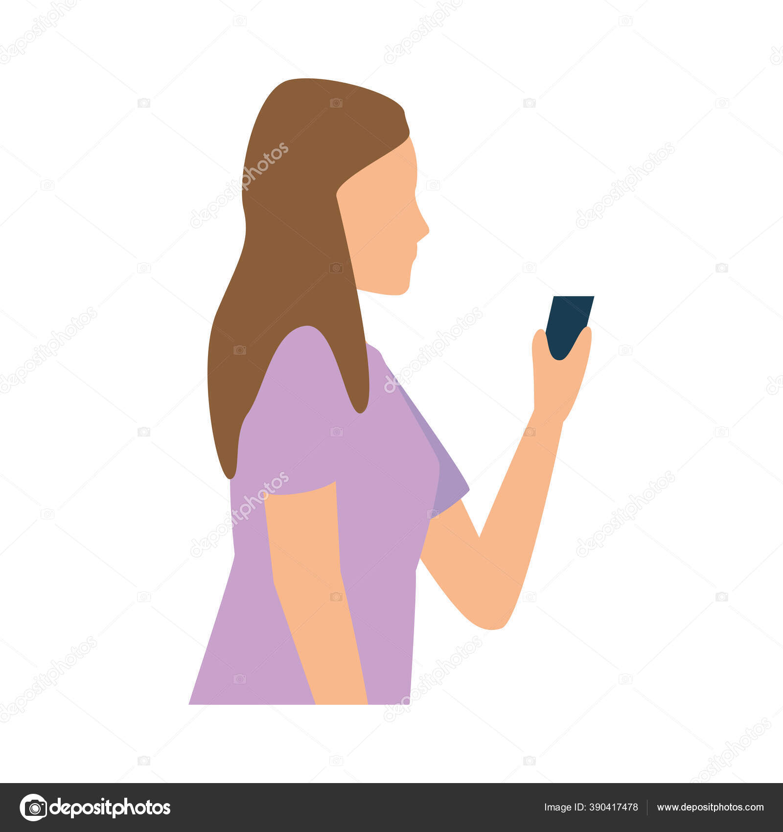 Молодая Женщина, Использующая Персонаж Аватара Смартфона Векторное.