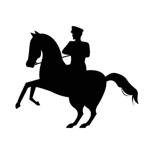 Военный солдат в силуэте лошади изолированная икона — стоковый вектор
