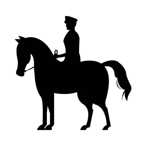 Soldat mit Pferdesilhouette isolierte Ikone — Stockvektor