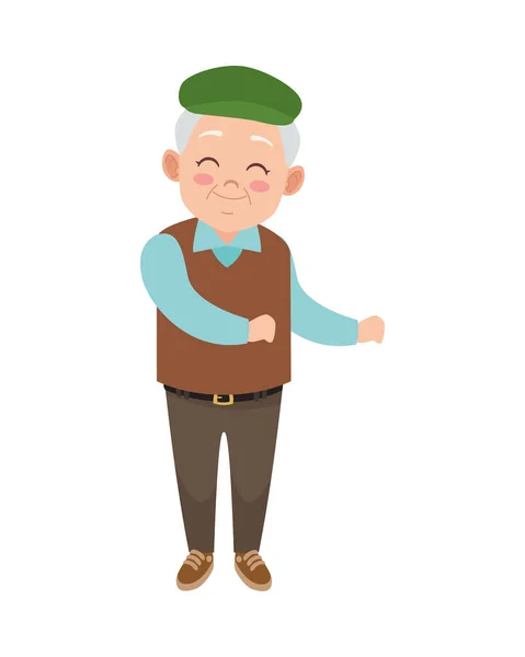 Happy old grandfather with beret avatar character — Stock Vector