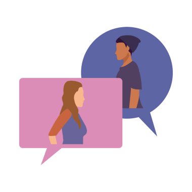 Konuşma baloncukları içinde genç bir çift