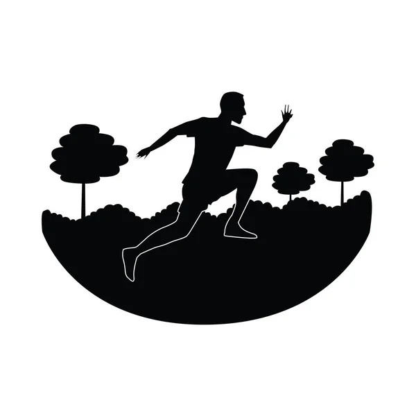Silhouette of athletic man running in the camp — Stock Vector