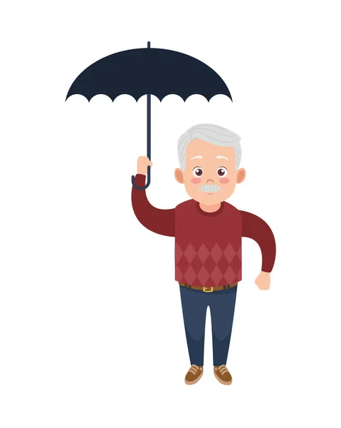 Szczęśliwy stary dziadek z awatara parasol charakter — Wektor stockowy