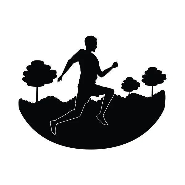 Silueta del atleta corriendo en el campamento — Vector de stock