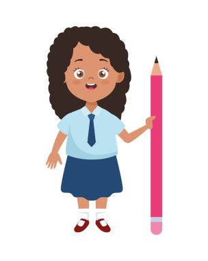 Üniformalı ve kalem karakterli küçük kız.