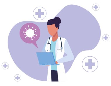 Kadın doktor profesyonel covid19 parçacığı ile