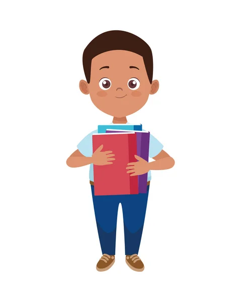 Little student afro boy with uniform and books character — Stock Vector