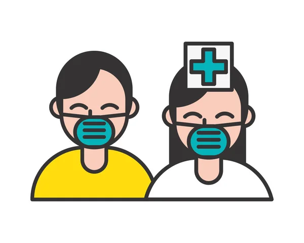 护士及戴口罩的病人 — 图库矢量图片