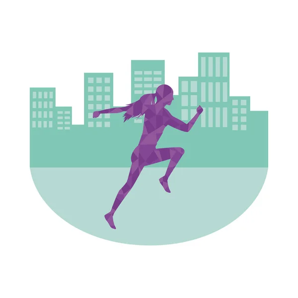 Silhouette de femme athlétique courant sur la ville — Image vectorielle