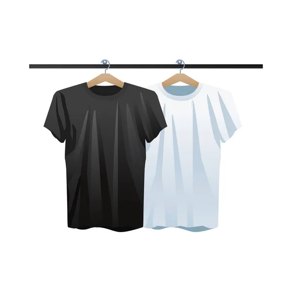 Camisas blanco y negro en iconos de pinzas de ropa — Vector de stock