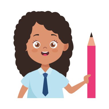 Üniformalı ve kalem karakterli küçük kız.