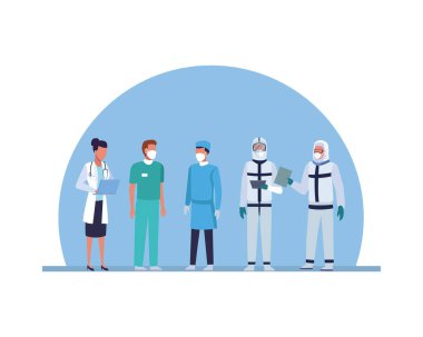 Bir grup doktor tıbbi maske takıyor.