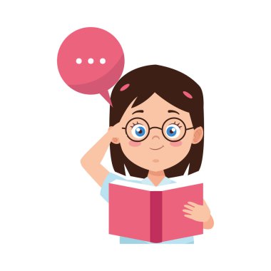 Üniformalı küçük kız kitap karakteri okuyor.