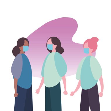 Tıbbi maske takan ırklar arası kadınlar.