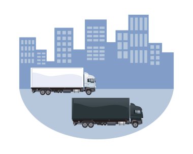 Şehir sahnesinde kamyonlar damgalanıyor.