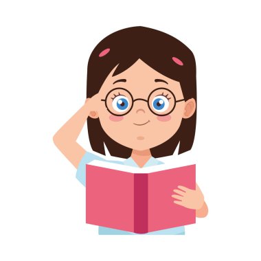 Üniformalı küçük kız kitap karakteri okuyor.