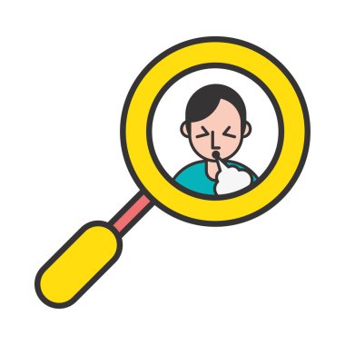 Büyüteçte öksürük kovid19 semptomu olan kişi.