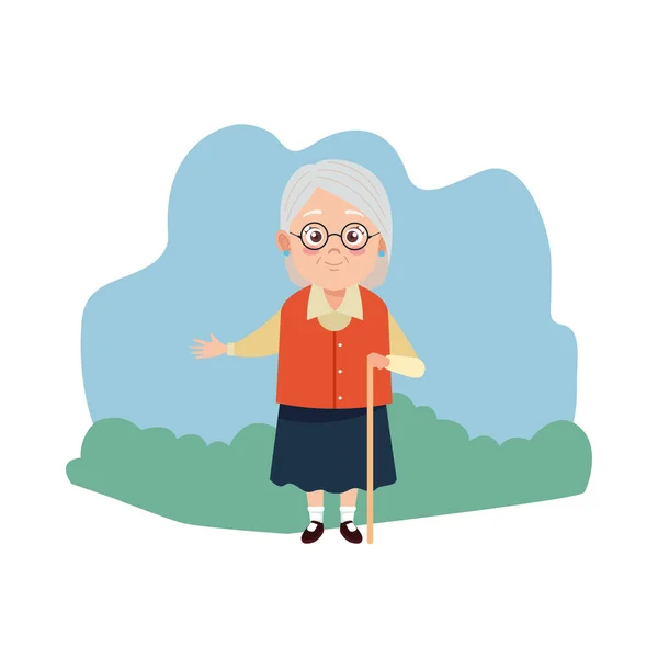 Carino felice nonna con bastone avatar personaggio — Vettoriale Stock