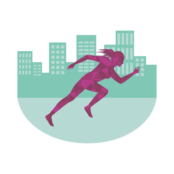 Silueta de mujer atlética corriendo por la ciudad — Vector de stock