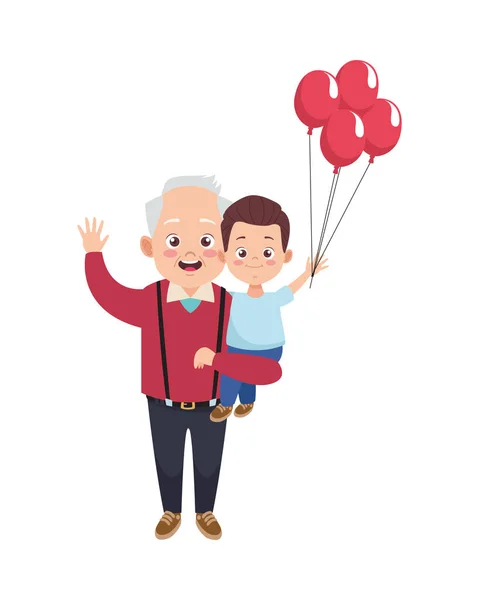 幼い孫と風船ヘリウムで幸せなおじいちゃん — ストックベクタ