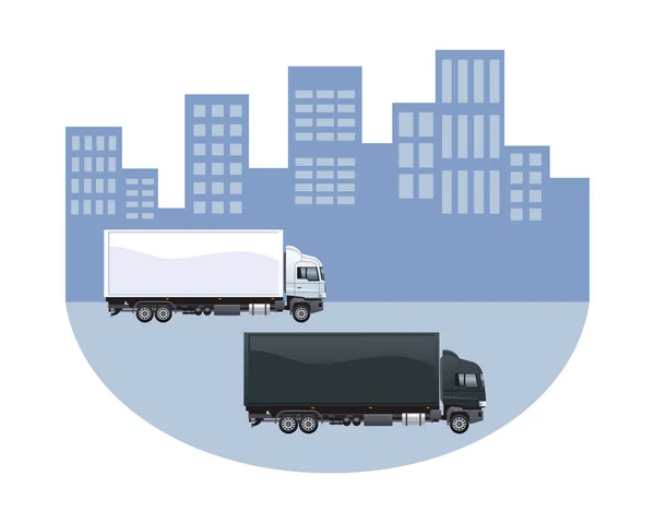 Marca de camiones en la escena urbana de la ciudad — Vector de stock
