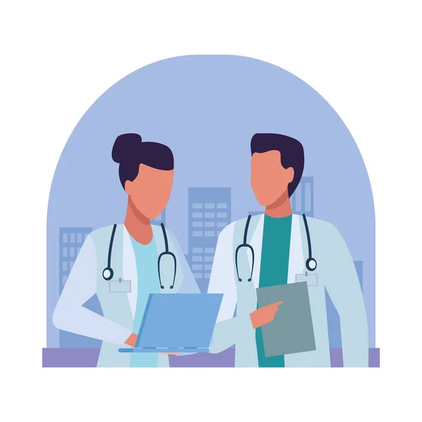 Couple médecins professionnels avatars personnages — Image vectorielle