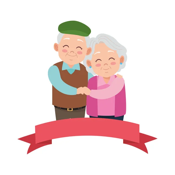 かわいい幸せな祖父母カップルアバター文字 — ストックベクタ