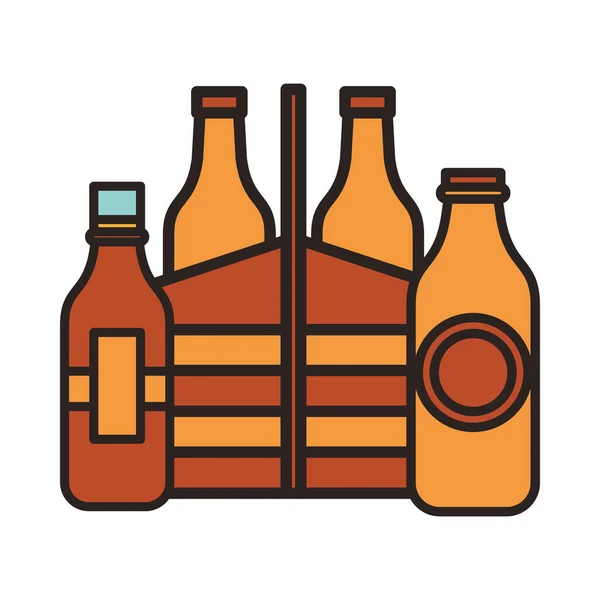 Cervezas frescas botellas bebidas en cesta — Vector de stock