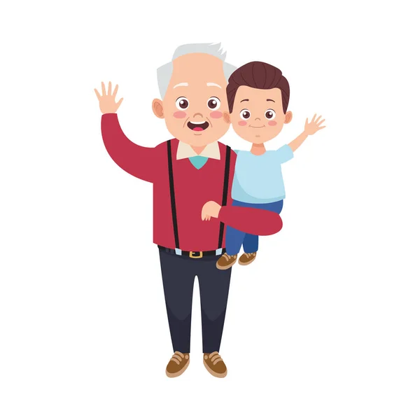 Happy old grandfather with little grandson characters — Stock Vector