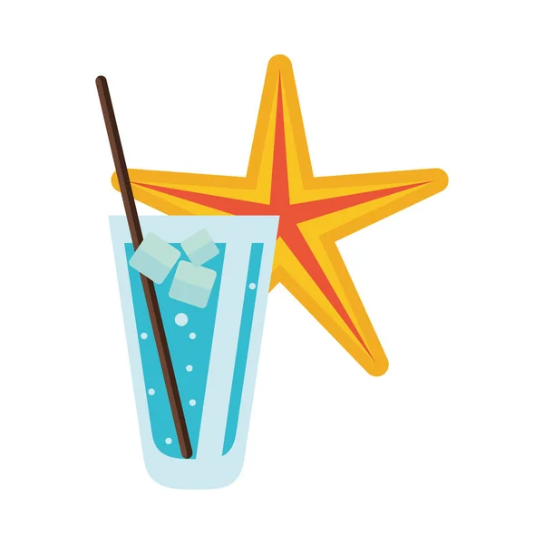 Estrela do mar animal verão com bebida de gelo —  Vetores de Stock