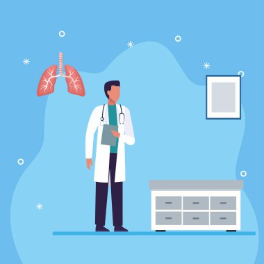 Ciğerlerinde insan olan erkek doktor.