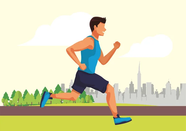 Jeune homme courir athlète dans le parc avatar personnage — Image vectorielle
