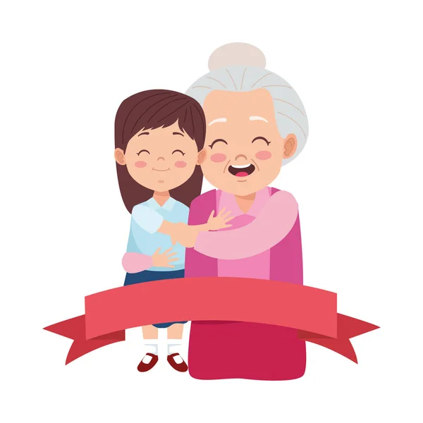 Linda abuela feliz con personajes nieta — Vector de stock