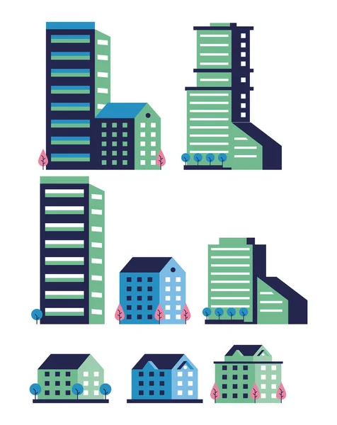 Ciudad mínima escena set iconos — Vector de stock