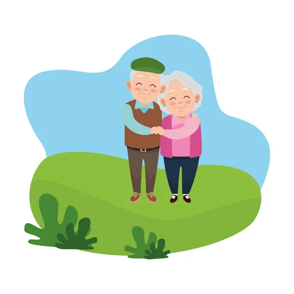 Mignon heureux grands-parents couple avatars personnages — Image vectorielle