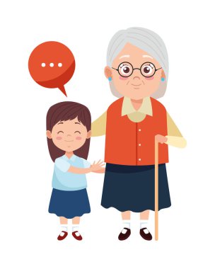 cute happy grandmother with granddaughter characters clipart