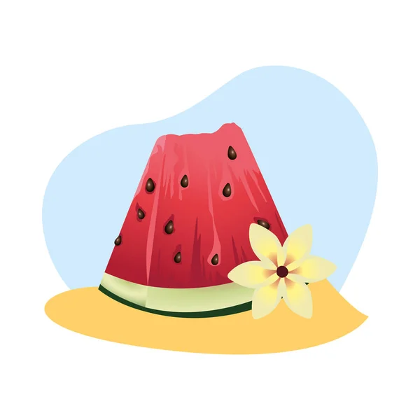 西瓜新鲜水果热带夏季图标 — 图库矢量图片