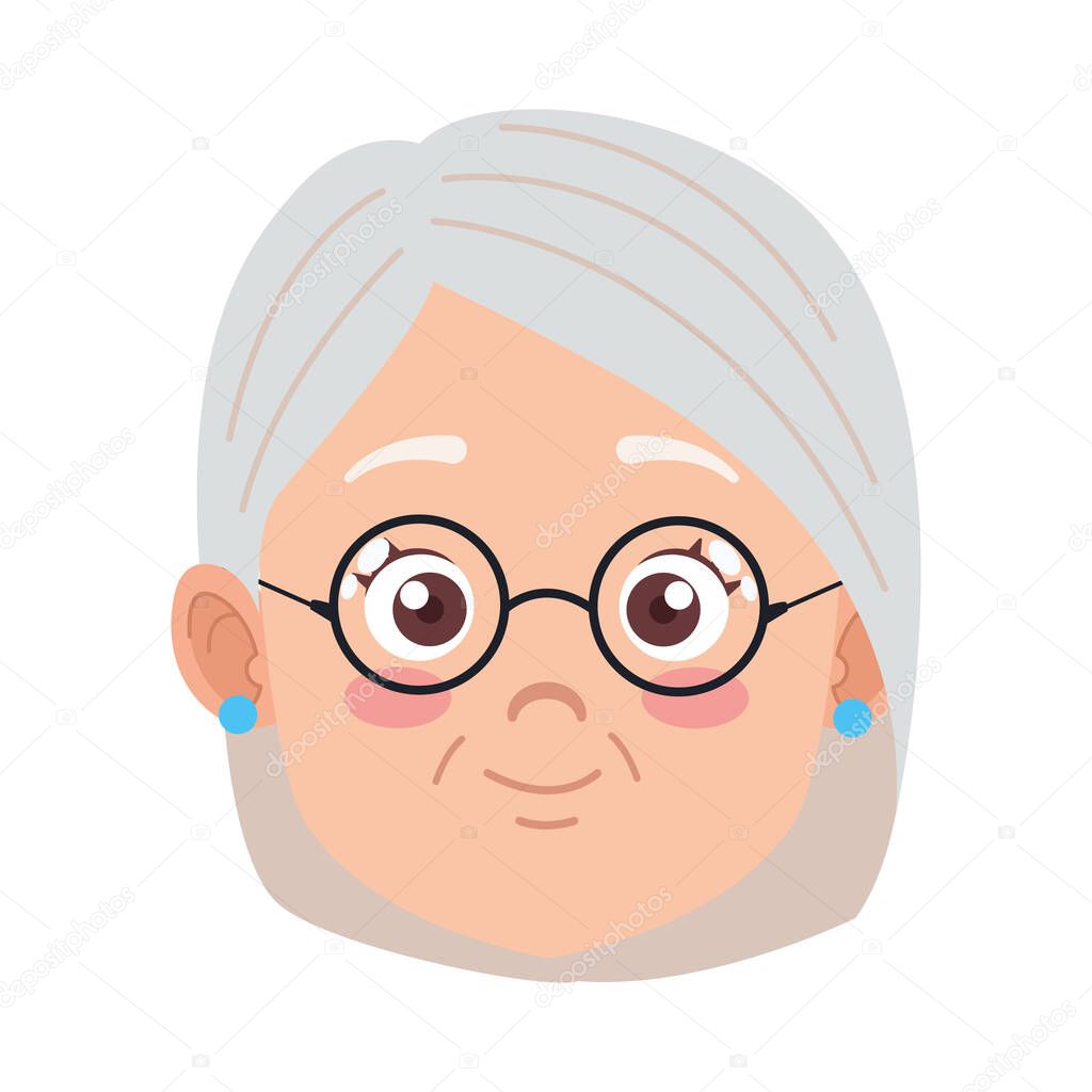 cute happy grandmother with glasses head avatar character