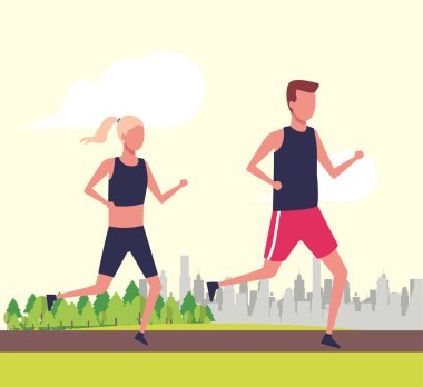 Parkta koşan genç çiftler