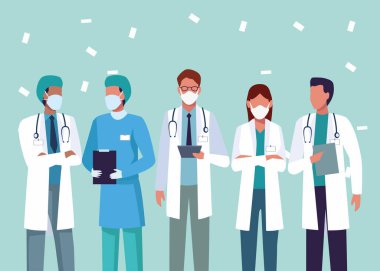 Bir grup doktor tıbbi maske takıyor.