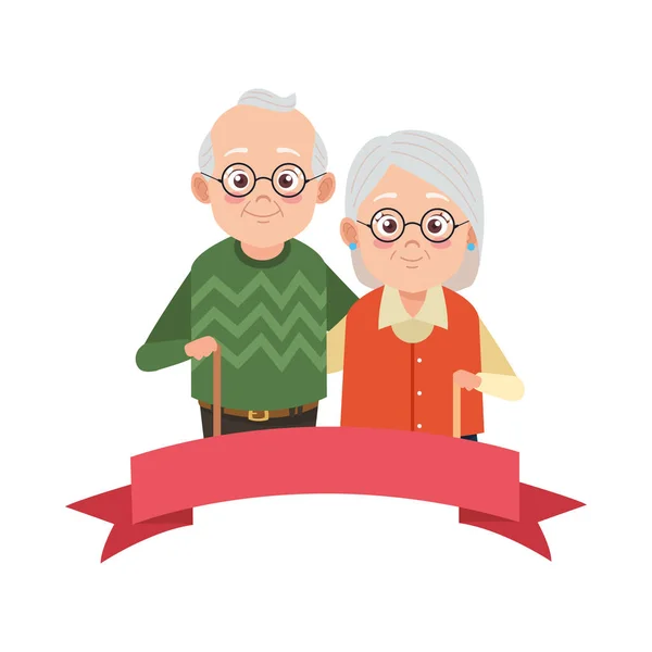 Bonito feliz avós casal avatares personagens —  Vetores de Stock