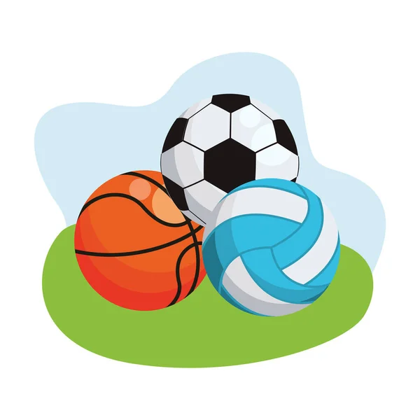 Baloncesto con balones deportivos de fútbol y voleibol — Vector de stock